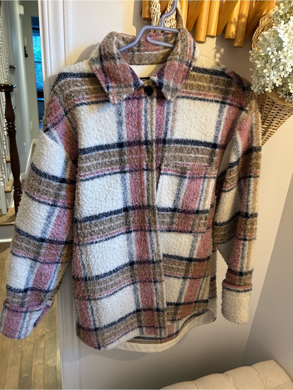 Zara Cream, Pink & Brown Plaid Shacket